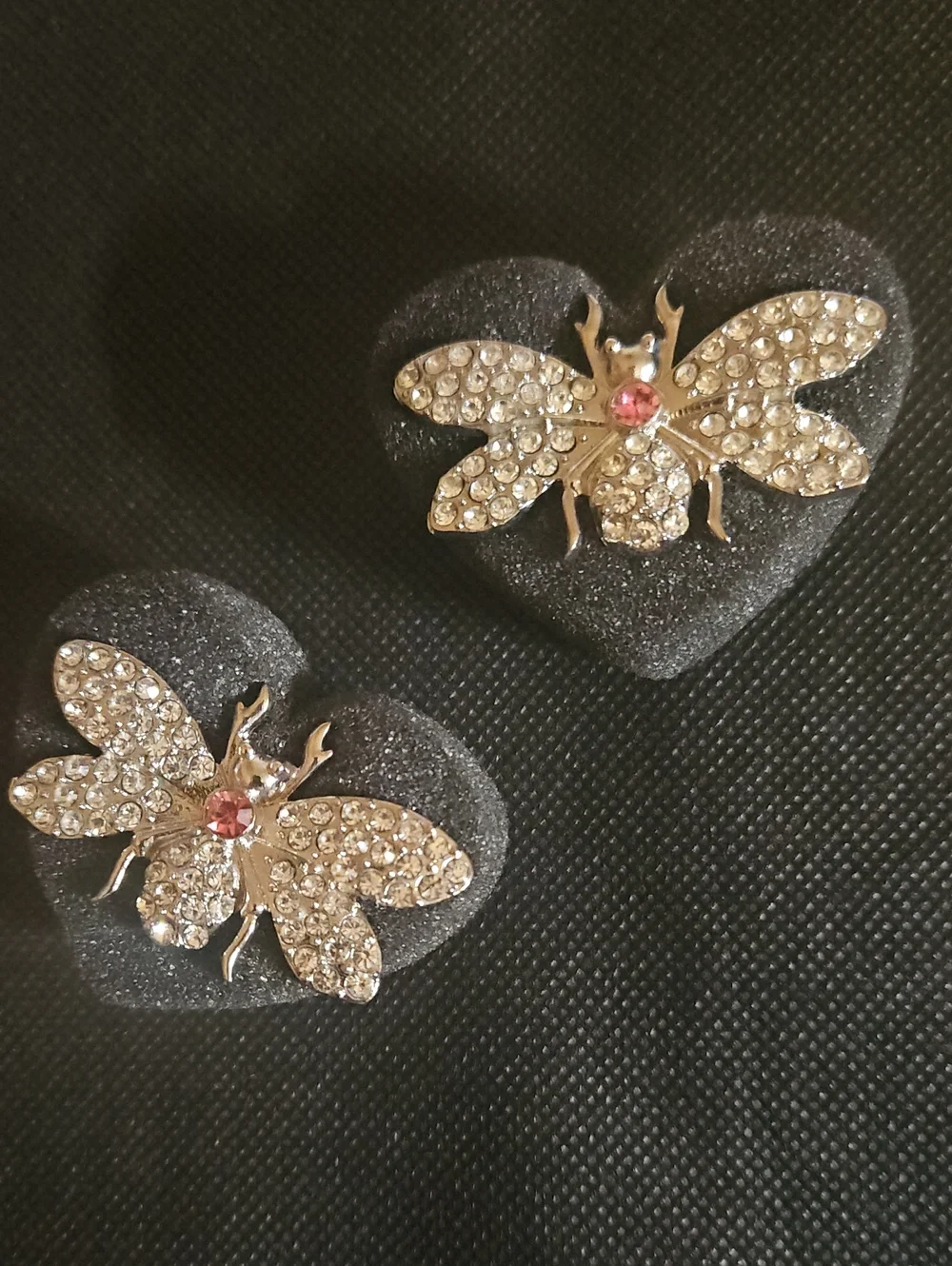 Sassy Jones -  Gold Bee Earrings with Clear Crystals and Pink Center